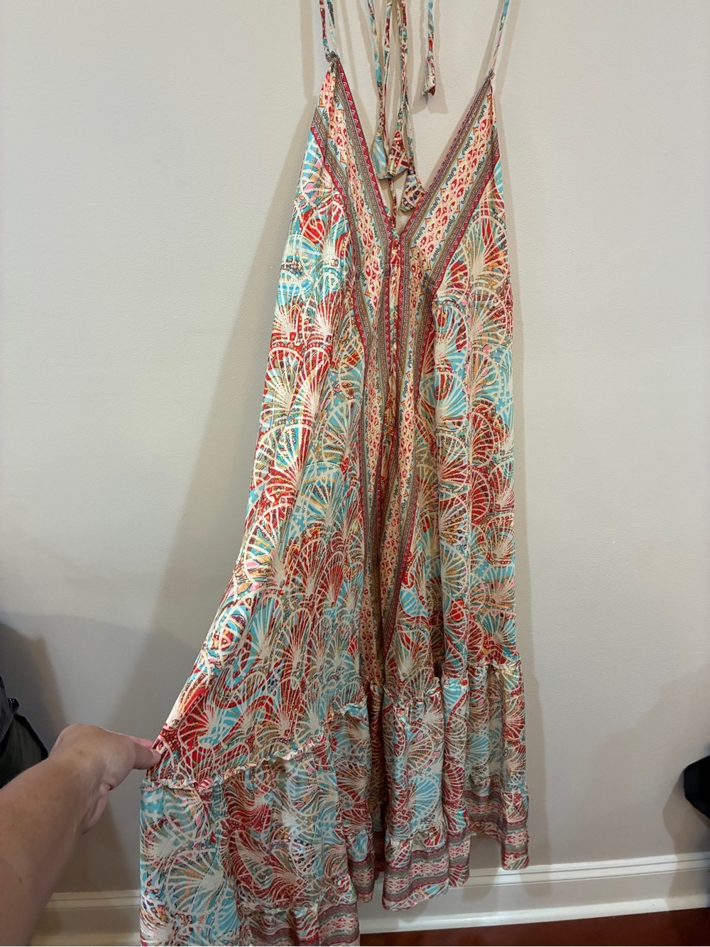 Bohemian Printed Maxi Skirt in Coral & Aqua